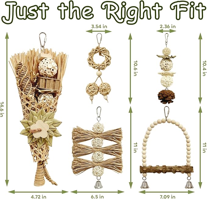 5-Pack Natural Flower Bird Toys – Foraging & Chewing Toys for Parakeets, Cockatiels, Conures & Small Birds – No Plastic, All-Natural Materials