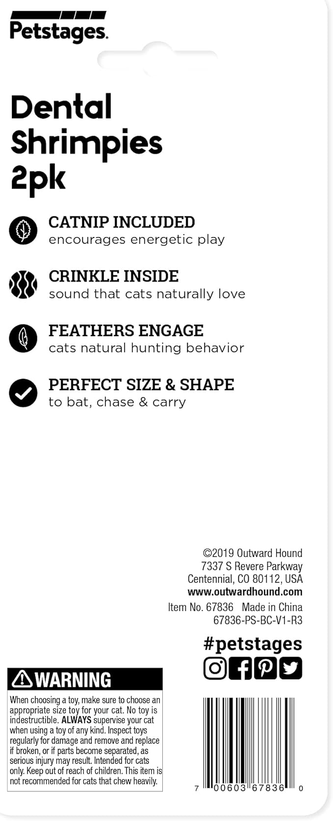 Catstages Catstages Dental Shrimpies Cat Toys, 2-pack – Interactive Catnip Dental Chew Toy to Help Clean Teeth, Fun for Play and Chewing, Multicolored