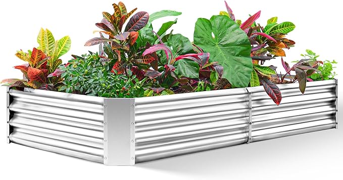 Land Guard 6×3×1ft Galvanized Metal Raised Garden Bed, Metal Planter Kit Box Outdoor for Deep-Rooted Vegetables, Flowers, Green and Herbs……