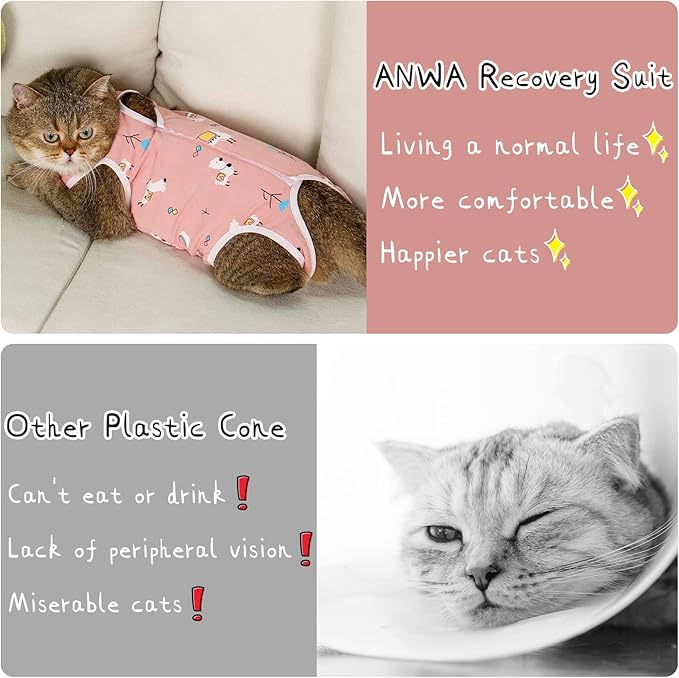 ANWA Cat Recovery Suit, Breathable Cat Onesie After Surgery, Kitten Surgery Recovery Suit, Female Abdominal Wounds