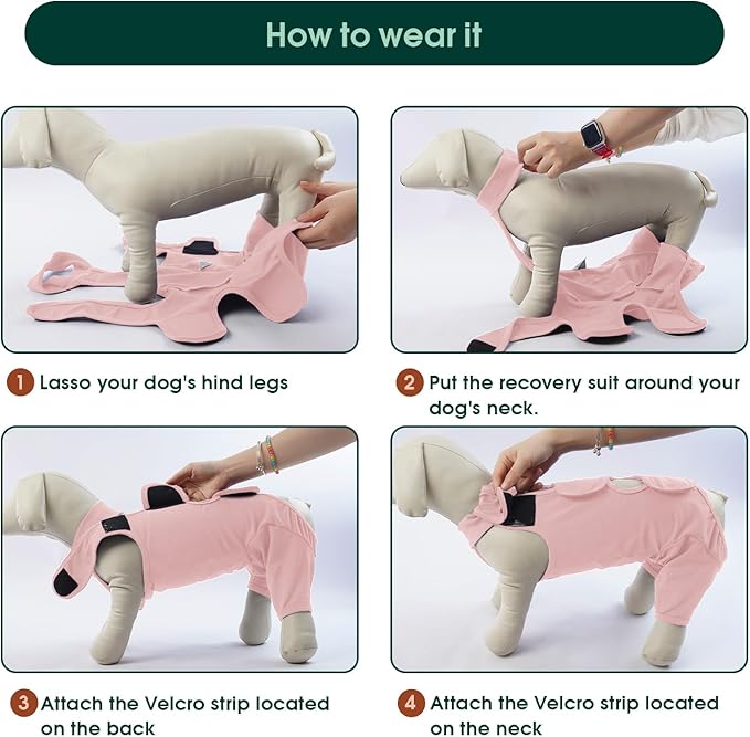 Kuoser Thigh Wound Protective Sleeve for Dogs, Dog Surgery Recovery Suit for Rear Legs, Dog Recovery Sleeve for Female Male Dogs, Dog Onesie After Surgery Pet Surgical Suit for Spay Neuter, Pink XS