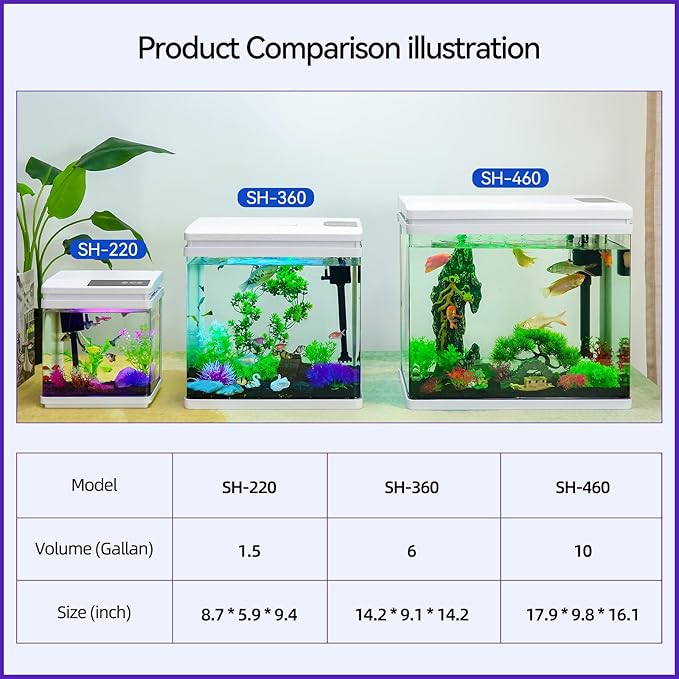 Beginner Betta Fish Tank Aquarium kit Intelligent Timed Shutdown, Seven LED Lights, Adjustable Brightness, High-Transparency Glass, Efficient Filtration