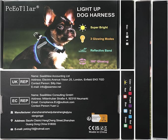 Pceotllar LED Dog Harness - Rechargeable, Flashing Light, No Pull, Reflective - Medium, Pink