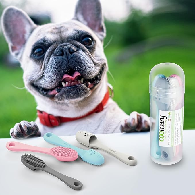 Coomazy Dog Finger Toothbrush, Dog Tooth Brushing Kit with Food Grade Silicone, Easily Clean Teeth Dirt, Suitable for Medium and Large Dogs, 2-Packs, Blue+Pink