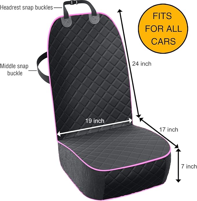 Active Pets Dog Car Seat Cover, Waterproof Front Seat Protector for SUV Truck Sedan, Pet Safety Travel Comfort System with Universal Fit, Pink