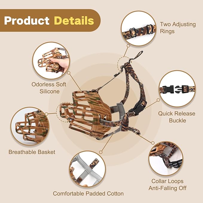 Basket Muzzle to Prevent Biting, Dog Muzzle for Large Medium Small Dogs Allows Panting Drinking Anti Chewing, Perfect for Grooming Trimming Training and Aggressive Reactive Dogs (Brown, Size 2)