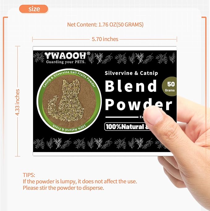 Catnip & Silvervine Powder – 50g Blend of Silvervine Gall Fruit & Catnip, Non-Addictive, for All Cat Ages, Multi-Use with Toys, Scratchers & Protecting Furniture, with 5 Little Pouches