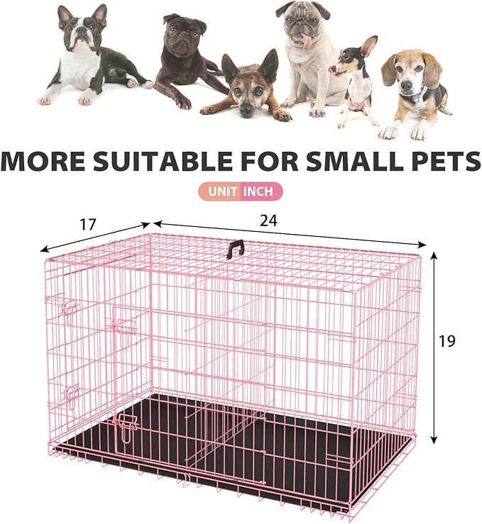 BestPet | Dog Crate | 24" | Pink | Foldable Metal Kennel with Double Doors, Secure Slide-Bolt Latches, Leakproof Tray | Portable Dog Cage for Small Breeds | for Travel, Indoor & Outdoor Use