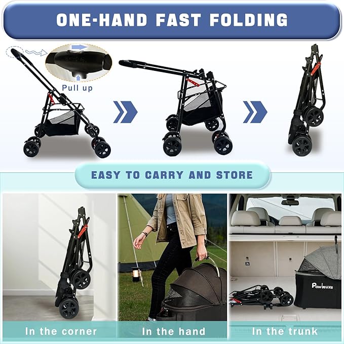 4 Wheels Pet Stroller 4 in 1 Pet Stroller with Detachable Carrier for Small & Medium Dogs Cats up to 55 lbs Easy-Folding Travel Dog Wagon with Car Seat Breathable Mesh,White Cartoon