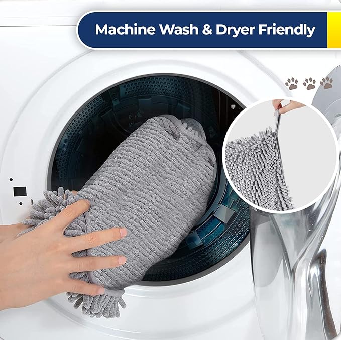 Muddy Mat® 2-in-1 Set: AS-SEEN-ON-TV Grey Microfiber Door Mat (30"X19") & Doggy Dryer Plush Shammy Towel - Non-Slip, Washable & Highly Absorbent Solutions for Soggy Paws & Clean Floors