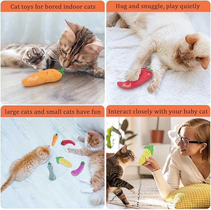 Catnip Cat Toys, Interactive Indoor Cat Nip Toy Kitty Kicker, Dental Kitten Chew Toy, 5 Pack, Vegetable Shape