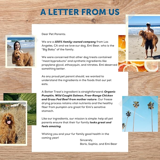 A Better Treat – Freeze Dried Organic Pumpkin, Wild Caught Salmon, Organic Grass Fed & Finished Pasture Raised Beef, Organic Chicken Dog and Cat Treats | Healthy, Diabetic Friendly | Made in The USA