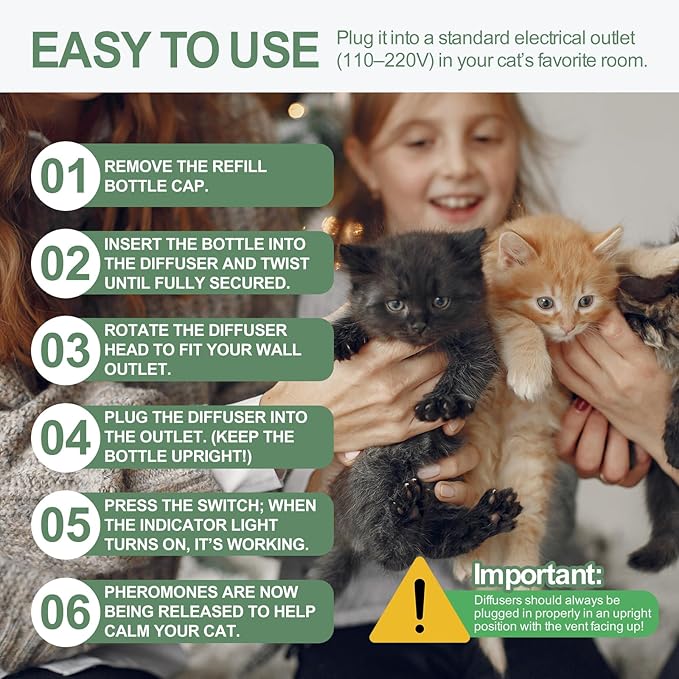 Cat Calming Pheromone Diffuser Refills, 4 Pack 48ml, Helps Relieve Cat Anxiety, Reduce Stress, Aggression, Fighting, Spraying, Scratching, Supports Cats During Vet Visits, Travel, Multi-Cat Homes