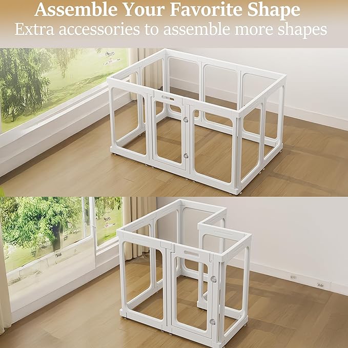 Clear Acrylic Dog Playpen with Door, for Puppy Cat Rabbit Transparent Pet Pen, Dog Playpen Indoor, Dog Fence, Easy Assemble & Cleaning Dog Pen for Small & Medium Dogs (29.5“ Height, 10PCS)