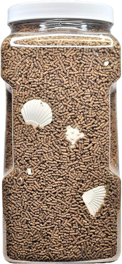 Aquatic Foods Inc. Shrimp Grower 45% Protein 1/16" x 3/8" Sinking Pellets with 15 Calcium Enriched Food Disks for Shrimp, Snails, Crabs, Catfish, Plecos, Bottom Fish, All Tropical Fish...12oz Jar
