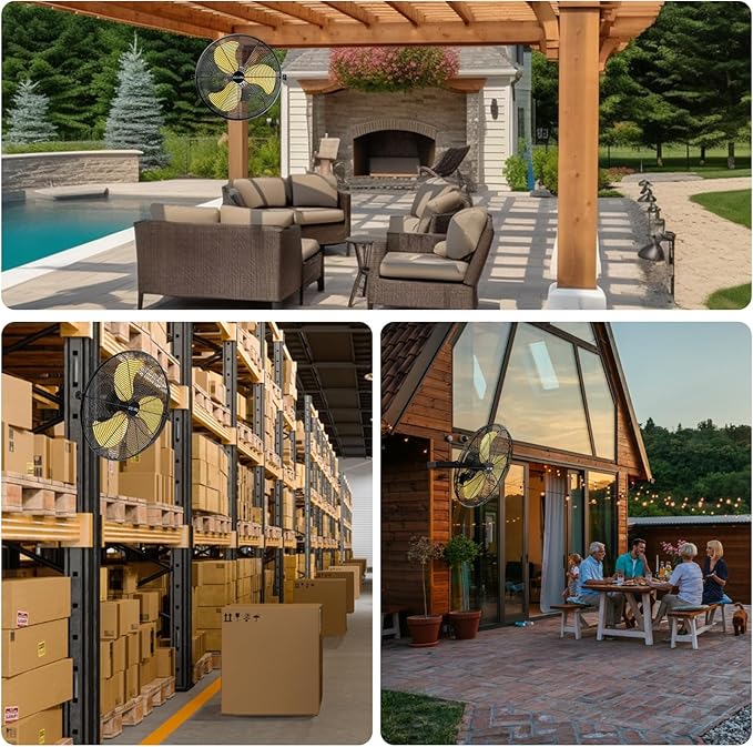 5400 CFM 20" Outdoor Wall Mount Fans, High Velocity 3-Speed Waterproof Professional Outdoor Fan, Heavy Duty Industrial Wall Fan for Patio, Commercial, Gazebo, and Garage, UL Listed