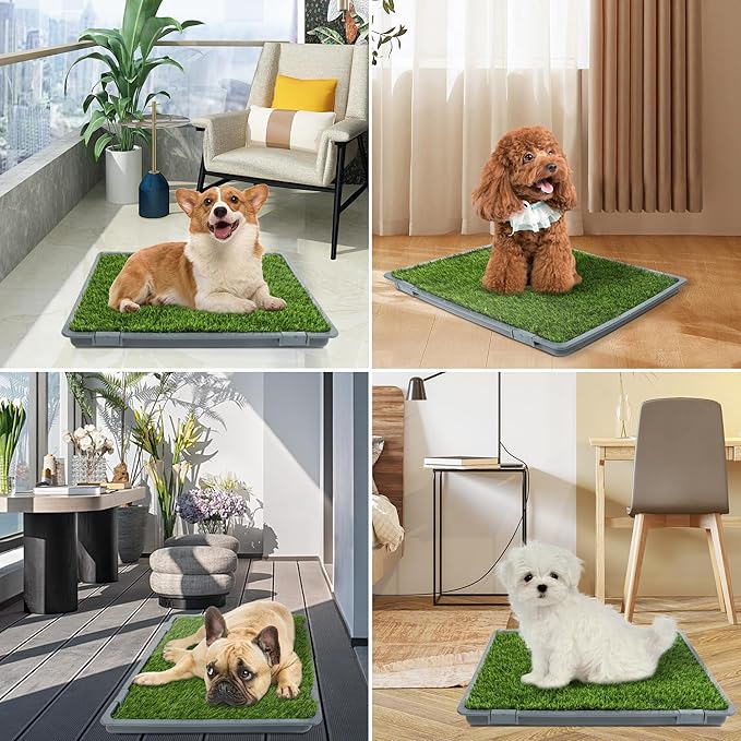 Dog Grass Pad with Tray: 2 Pack Grass Pee Pads for Dogs Potty for Puppy Training, 22"x18" Artificial Turf for Dogs with Collection Tray for Indoor /Outdoor /Patio /Balcony, Grey