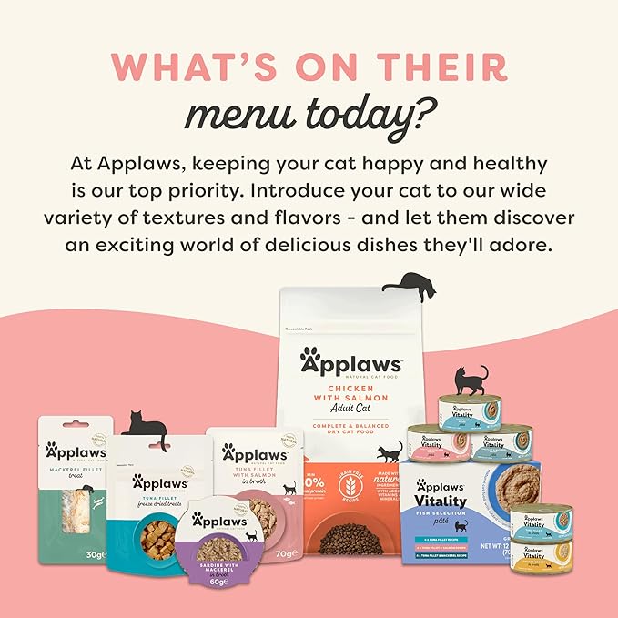 Applaws Vitality Wet Cat Food in Broth, Natural Canned Cat Food, Wet Food for Cats with Added Vitamins and Minerals, Grain and Carrageenan Free, Tuna Fillet & Salmon in Broth (24 Count, 2.47 oz Cans)