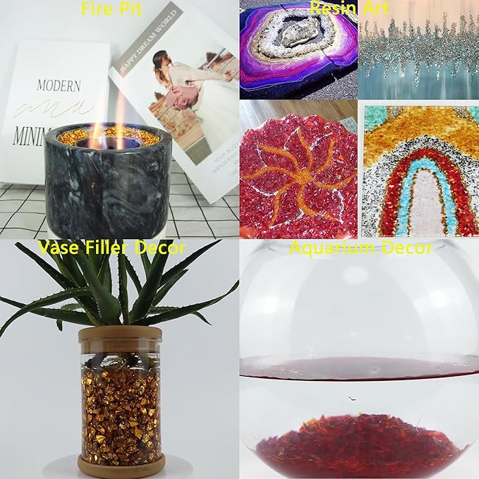 TWINKLING High Luster Crushed Glass Glitter, Broken Glass, Fire Glass Gems Chips for Fire Pit, DIY Resin Art, Epoxy Crafts, Geode Painting, Aquarium Decoration, 6-9mm(370g/13oz.) (Red)