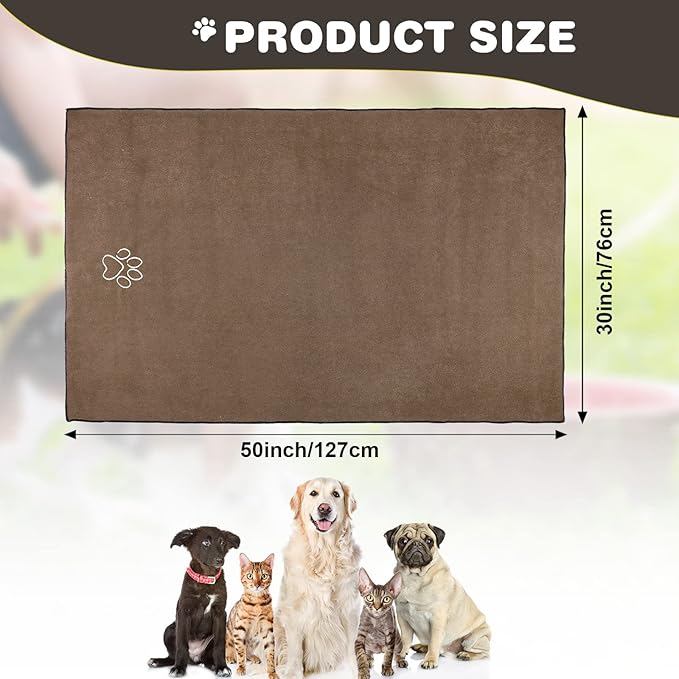 Chumia 4 Pack Dog Towels for Drying Large Microfiber Grooming Tools Absorbent Soft Bath Supplies with Embroidered Paw for Small Medium Pet Products(16 x 32 Inch,Brown)