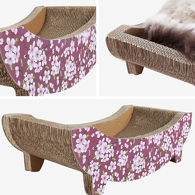 Cat Scratching Post Lounge Bed, Boat Shape Cat Scratcher Cardboard, Durable Recycle Board Pads Prevents Furniture Damage