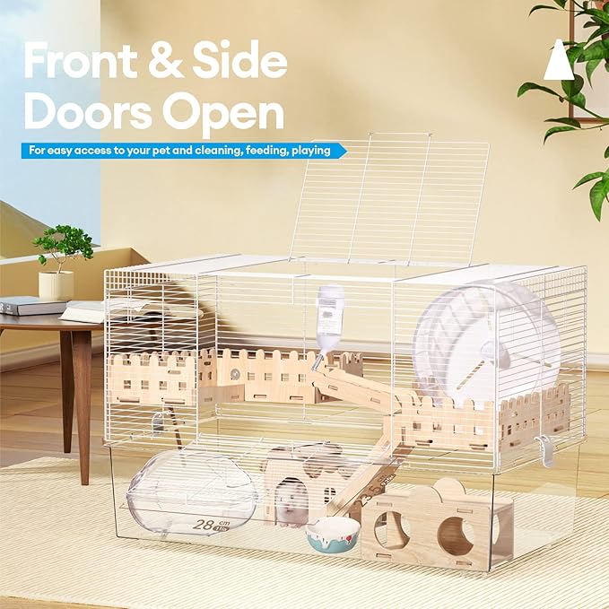 BUCATSTATE Hamster Cage Includes 8 in 1 Accessories, 3-Level Hamster Rat Cage and Habitats for Gerbil, Mice, Syrian Dwarf Hamster (24.4" L x 13.8" W x 16.9" H)