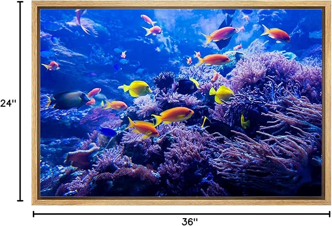 wall26 Framed Canvas Print Wall Art Purple Blue Vibrant Anemone Coral Reef Fish Nature Animals Realism Rustic Scenic Landscape Wilderness Colorful for Living Room, Bedroom, Office - 24"x36" Natural