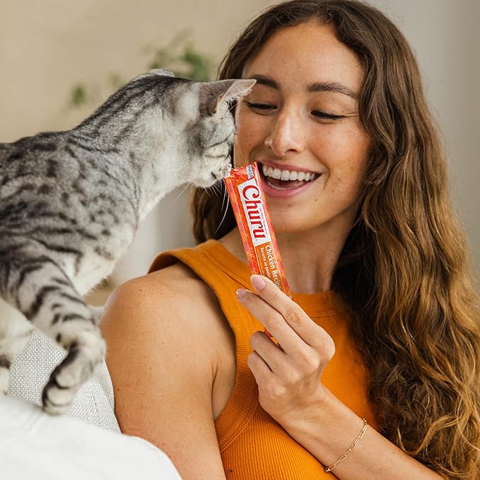 INABA Churu Cat Treats, Lickable, Squeezable Creamy Purée with Vitamin E, 0.5 Ounces per Tube, 120 Tubes Total, Tuna Variety