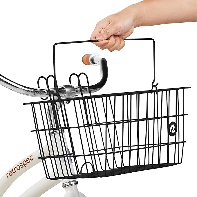Retrospec Apollo-Lite Lift-Off Bike Basket - Detachable Steel Handlebar Basket with Carrying Handle for Commuting, Shopping & Beach Trips - 14.5in x 9.5in Weather-Resistant Biking Gear