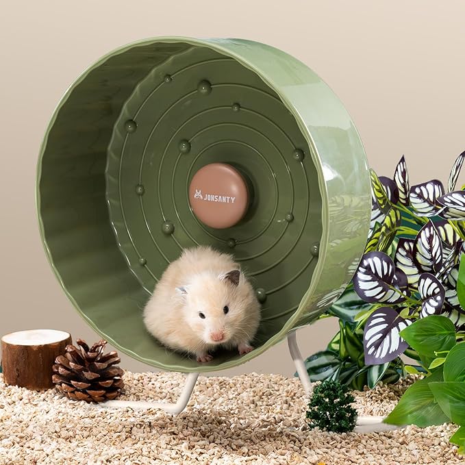 9.5" Silent Hamster Wheel, Non-Slip Track, Exercise, Release Stress, Relieve Anxiety, Adjustable Height Stand, for Syrian Dwarf Hamster, Gerbil, Mice, Other Small Medium Sized Pets, Green