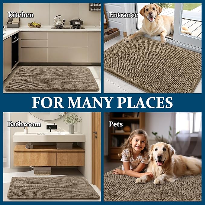 OLANLY Dog Door Mat for Muddy Paws 70x32, Absorbs Moisture and Dirt, Absorbent Non-Slip Washable Doormat, Quick Dry Chenille Mud Mat for Dogs, Entry Indoor Entryway Carpet for Inside Floor, Tan
