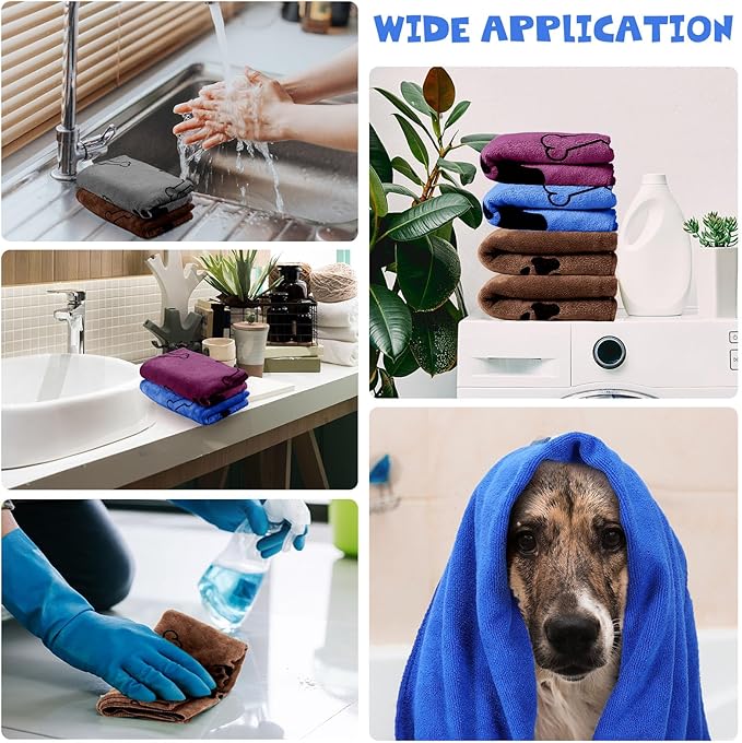 Chumia 4 Pcs Dog Towels for Drying Dog Puppy Bulk Microfiber Absorbent Paw Towel Pet Bathing Supplies Quick Drying for Medium Cats Pets Shower(24 x 40 Inch,Grey,Blue,Coffee,red)
