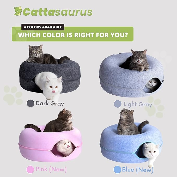 CATTASAURUS Peekaboo Cat Cave for Multiple & Large Cats Up to 30-45 Lbs, Scratch Detachable & Washable Tunnel Bed, Comfy Donut Cat Cave (Dark Gray, Large)