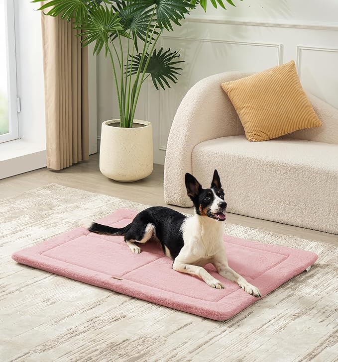 MADE 4 PETS Dog Crate Pad Bed for Medium Large Dogs, Washable & Reversible, Anti-Slip Kennel Mat for Cozy Sleeping, Soft Fluffy Dog Bed for Indoor & Outdoor Use, 35"x23", Pink