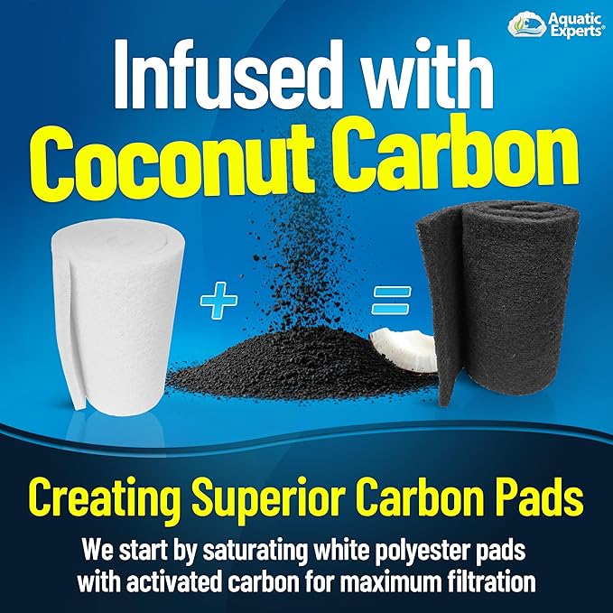 Aquarium Carbon Pad - Cut to Fit Carbon Infused Filter Pad Media for Crystal Clear Fish Tank and Ponds (24 Inch Width, 72 Inch Long)