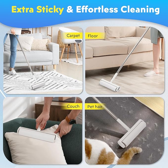 9.49'' Large Lint Rollers for Carpet and Floor, Extra Sticky Giant Rollers with 50'' Long Handle for Carpets, Couch, Floor, Clothing, and Pet Hair Cleaning(1 Pack Floor Roller)
