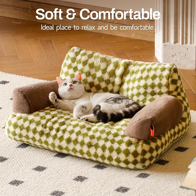 MEWOOFUN Cat Bed for Indoor Cats, Washable Dog Beds for Small Medium Dogs & Cats, Fluffy Cat Couch with Non-Slip Bottom (Green, 26.0" L X 19.0" W X 13.0" Th)