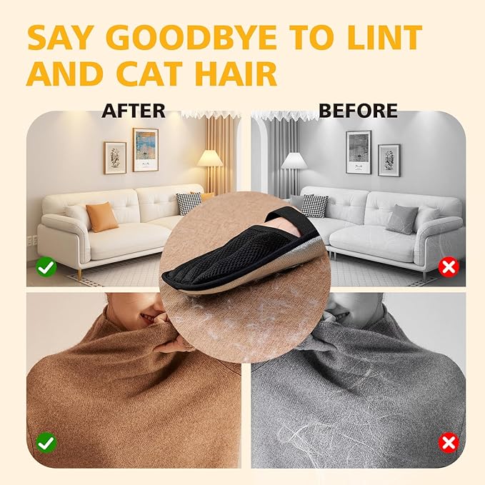Cat Hair Gloves for Pet Hair Removal,Reusable Cats & Dog Pet Hair Remover Electrostatic Gloves for Pets Grooming,Furniture,Carpet,Car,Couch