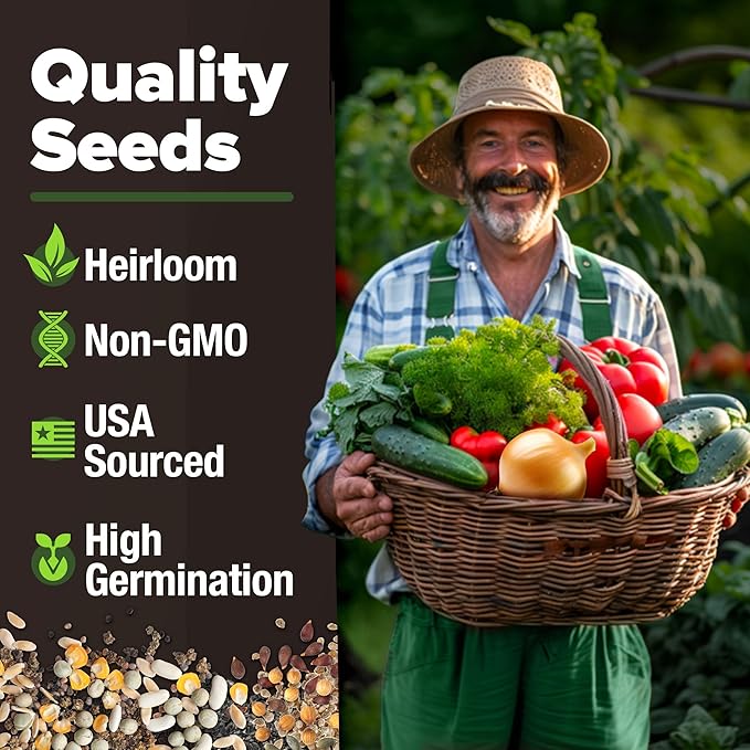 HOME GROWN ๐จ๐ฆ๐ ๐ฃ๐ฅ๐๐ ๐๐จ๐ 25 Heirloom Vegetable Seeds 12,000+ ๐ก๐ข๐ก-๐๐ ๐ข Survival Garden Seeds Kit, High Germination Tomatoes Carrots Beans Kale Peppers, Giftable Indoor Outdoor Planting Set