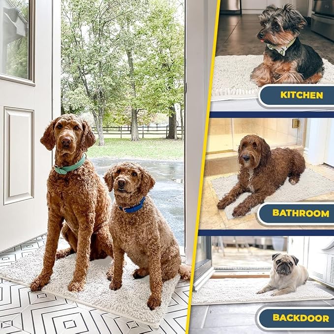 Muddy Mat® AS-SEEN-ON-TV Highly Absorbent Microfiber Door Mat and Pet Rug, Non Slip Thick Washable Area and Bath Mat Soft Chenille for Kitchen Bathroom Bedroom Indoor and Outdoor - White 36" x 120"