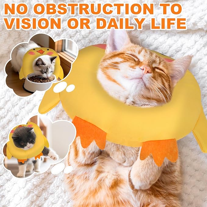 BINGPET Cat Cone Collar Soft,Waterproof Cat Recovery Collar to Stop Licking,Cute Donut Elizabethan e Collar for Cats Kittens Puppies Wound Healing After Surgery(Duck,Small)