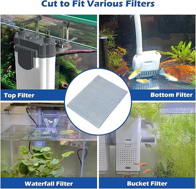 8 Layer Aquarium Filter Media Pad,15.7 x 11.8 in Washable Cuttable Filters Sponge Pads Foam Filter Floss Accessories for Fish Tank, Pond, Aquarium