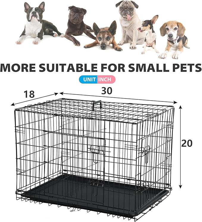BestPet | Dog Crate | 30" | Black | Foldable Metal Kennel with Double Doors, Secure Slide-Bolt Latches, Leakproof Tray | Portable Dog Cage for Small Breeds | for Travel, Indoor & Outdoor Use
