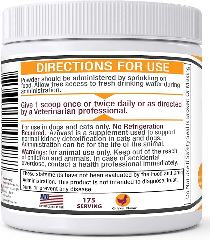 Azovast Powder Kidney Restores & Kidney Powder for Dogs & Cats, (4 Oz) - (175 Scoop/Jar) NO Refrigeration Required - Help Support Kidney Function & Manage Renal Toxins (Made in U.S.A) (4 Oz)