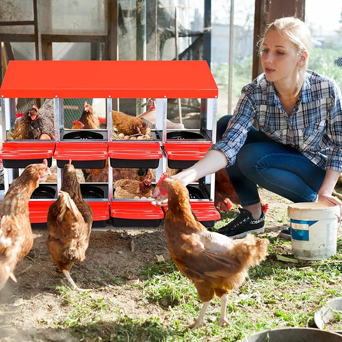 Chicken Nesting Box, 8 Hole 2 Layer Hen Nest Box, Roll Away Eggs Laying Box,Cleanable Pull Out Hen Roosting Box