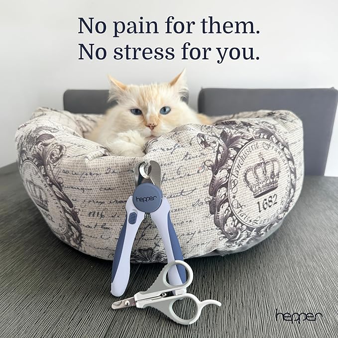 Hepper Cat Nail Clipper Kit - Small and Large Sharp Cat Claw Clippers with Added Nail File and Storage Pouch - Cat Nail Clippers with Safety Guard and Lock - Professional Cat Manicure …