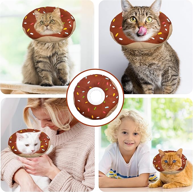 Cat Cone Collar Soft, Adjustable Cat Recovery Collar Kitten Cones to Stop Licking, Cute Donut E Collar After Surgery, Cats Neck Pillow ConeElizabethan Cones of Shame (Waterproof Brown, Large)