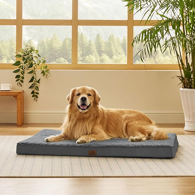 Bedsure XL Dog Beds Large Sized Dog -Orthopedic Flat Extra Large Pet Beds with Removable Washable Cover, Egg Crate Foam Mat, Suitable for Pet Up to 100 lbs