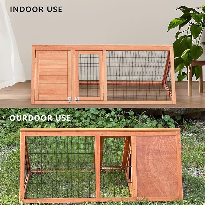 Chick Coop,Outdoor Portable Chicken Run Cage Wooden Triangle Quail Coop with Ventilating Wire Poultry Hutch for Small Animals (Natural Wood)