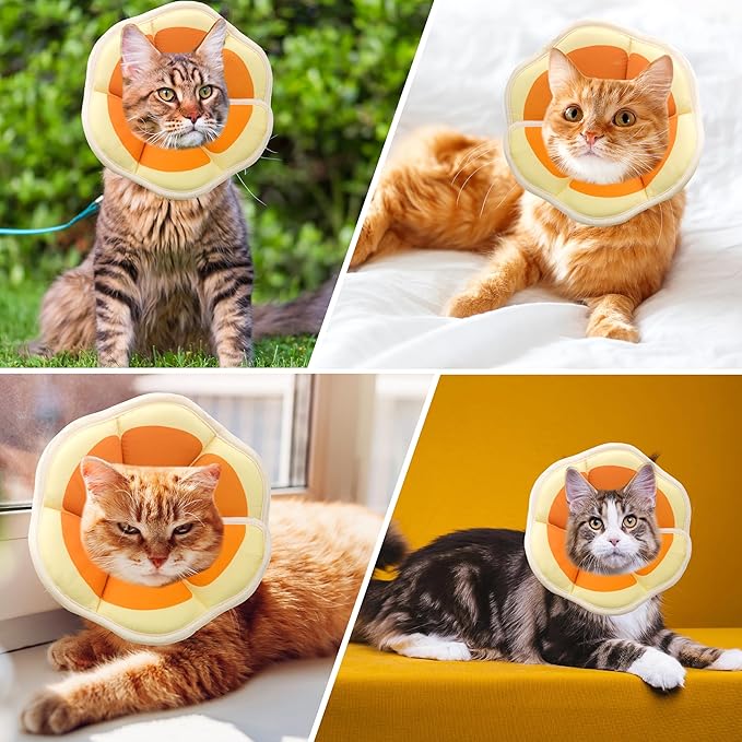 Soft Adjustable Cat Cone Collar, Comfortable Recovery Collar for Cats After Surgery (Orange, Medium)